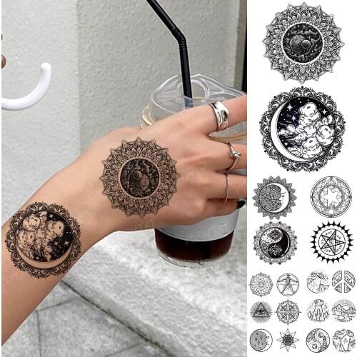 Waterproof Temporary Tattoo Sticker Space Moon Astronaut Starry Planet Black Henna Tatoo Arm Hand Tatto Man Woman Child Tattoos