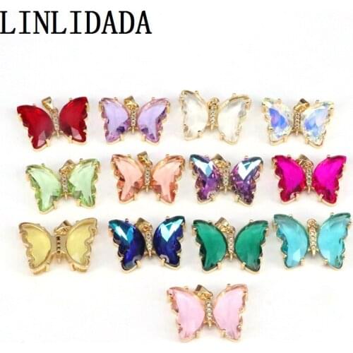 10Pcs, Mix Color Crystal Butterfly Pendant For Women Fashion Female Glass Butterfly Necklace Pendant Charms Jewelry