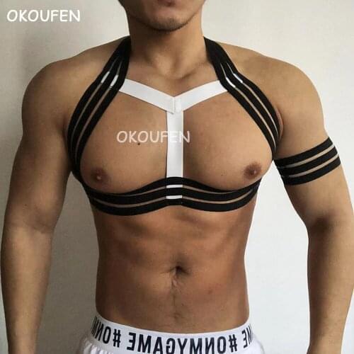Strap decoration party dance performance wp bandage sexy tide accessories sexy new mens large hollow chest strap