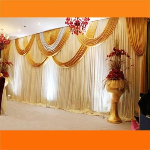3X6M Luxury Wedding Backdrop Curtain/ Wedding Drapes With Silver Sequin Swag Pleated For Event&Party&Banquet&Home Decoration