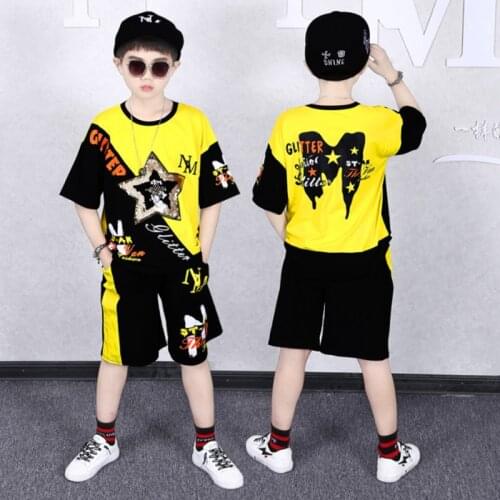 Summer Children Baby Boys Letter Star Patchwork Clothes Sets Kids Character Short Sleeve Shirt Cute Shorts 2pcs Clothing Sets