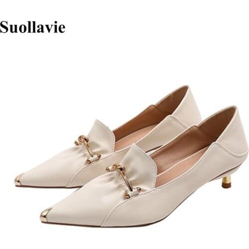 Suollavie Fashion pumps women casual women shoes office heels hot shallow pumps pointed toe heels metal decorated zapatos mujer