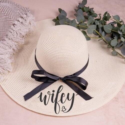 Wife beach hat just married honeymoon Travel Vacation bride wedding bridal shower Bachelorette Party gift present Photo props
