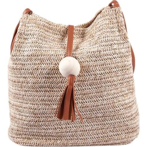 Bali Vintage Handmade Crossbody Leather Bag Round Straw Beach Bag Girls Circle Rattan bag Small Bohemian Shoulder bag