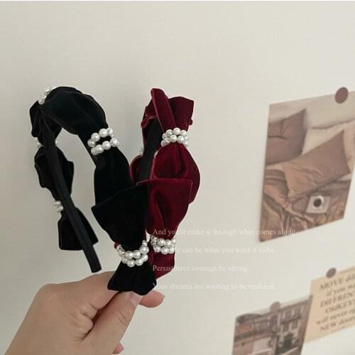 Xianqi black bow pearl hairpin headband female summer senior wild go out headdress net red 2021 new headband