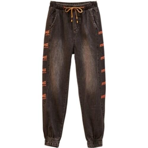 2020 harem jeans for women print jeans letter denim harem pants Loose plus size high waist boyfriend jeans lace up