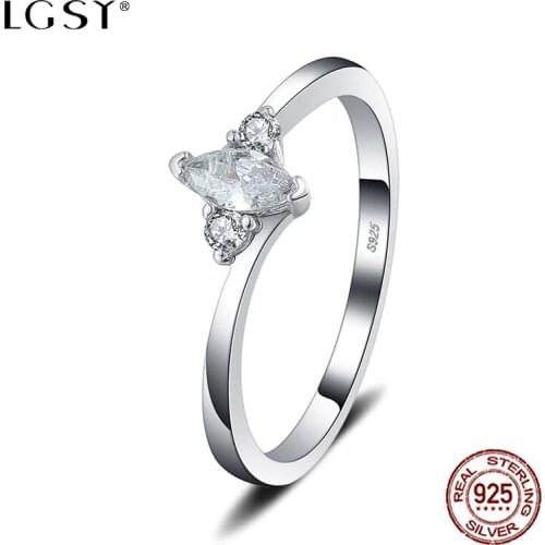 LGSY 925 Sterling Silver Simple Rings For women Jewelry Making Silverware Round Crystal Finger Ring Romantic Fine Jewelry DR1079