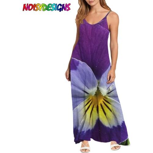 NOISYDESIGNS Purple Pansy Flowers Prints Summer Dress Sling Party Club Dress Sleeveless Fashion Long Dress 2021 Female Plus Size