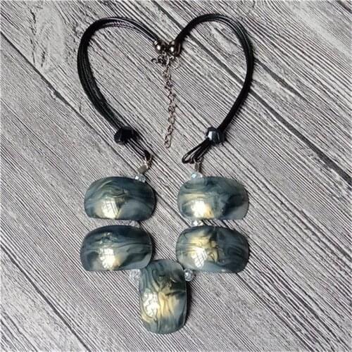 1pc New Resin Geometric Necklace Painted Chunky Faceted Wooden Beads Ball Chunky Leather Cord Wear Statement Necklace gray