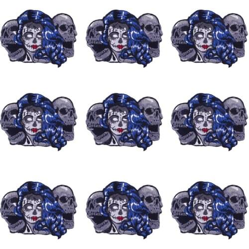 10Pcs/Set Punk Skull Embroidered Patches For Clothing Iron On Embroidered Patches For Clothes Appliques For DIY T-shirt Badges