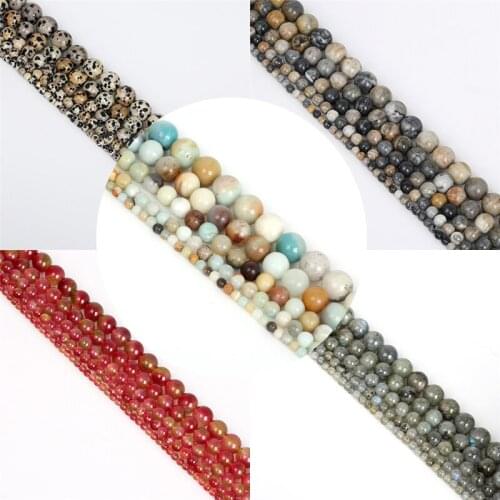 4/6/8/10/12mm Approx 32-95pcs Dalmation/Moonstone/Amazon/Picasso Round Loose Spacer Stone Beads For Women Jewelry Making DIY