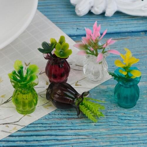 5pcs Dollhouse Miniatures 1:12 Colorful Mini Ceramic Pot DIY Handmade Doll House Kitchen Ceramic Decora vase+flower