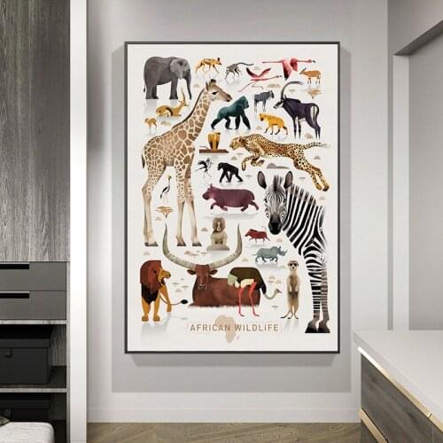 African Wildlife Animal Collection Canvas Painting Posters and Prints Wall Art for Living Room Home Decoration Painting