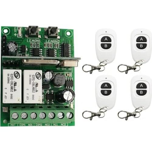 Individual learning code DC9V 12V 24V 10A 2CH RF Wireless Remote Control Receiver+White Waterproof Transmitter/ lamp/shutters