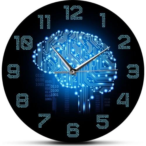 Binary Code Art Intelligence Brain Wall Clock Silent Movement Wall Watch Company Office Decor Brain Circuit Board Art For Geeks