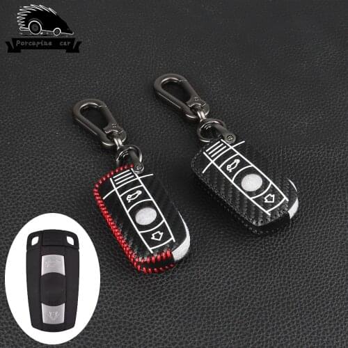 3 Buttons Carbon Fiber leather Car Key For BMW 1 3 5 6 Series M3 M5 X1 X5 X6 Z4 E90 E91 E92 E60 Car Key Holder Case Cover