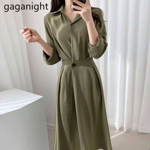 Gaganight Elegant Women Shirt Long Dress Long Sleeve Spring Autumn Fashion Office Lady Dresses Chic Korean Vestidos Dropshipping