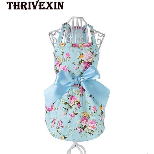 Cotton Dog Clothes Flower Print Cotton Cute Spring Summer Dog Costume Outfit Clothes Pet Streamer Princess Dress Pet Dress