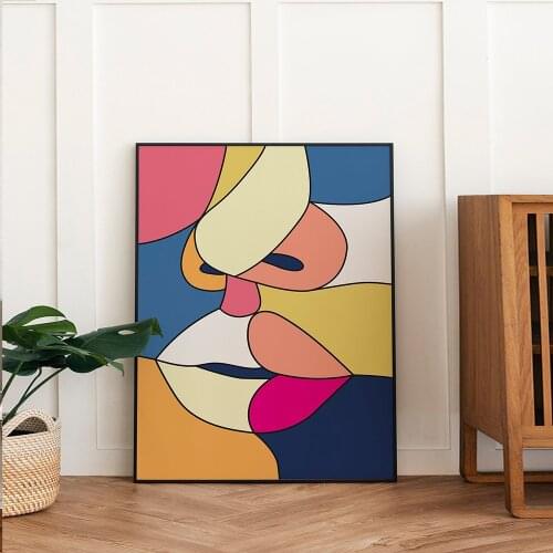 Abstract Woman Canvas Paintings,Face Line Art,Lips Poster,Portrait Print, Mid Century Colourful Wall Pictures,Modern Home Decor
