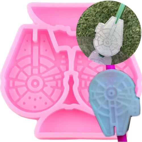 Spaceship Straw Topper Silicone Molds Keychains Resin Mold Baby Party Cupcake Fondant Cake Decorating Tool Candy Chocolate Mould