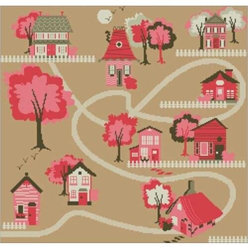 Red House Tree Town patterns Counted Cross Stitch 11CT 14CT DIY Chinese Cross Stitch Kits Embroidery Needlework Sets