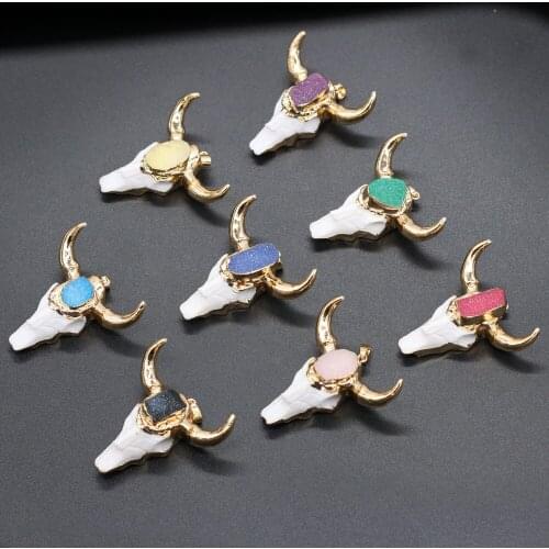 Natural Stone Pendant Cow Head shape Exquisite Charm for Jewelry Making DIY Necklace Earrings Accessories Handiwork Craft