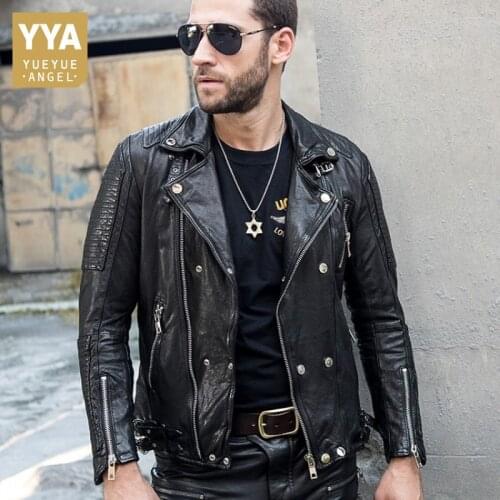 Luxury Mens Short Slim Genuine Leather Jacket Buckle Tanning Sheepskin Coat Zipper Designer Motorcycle Jacket Biker Outerwear