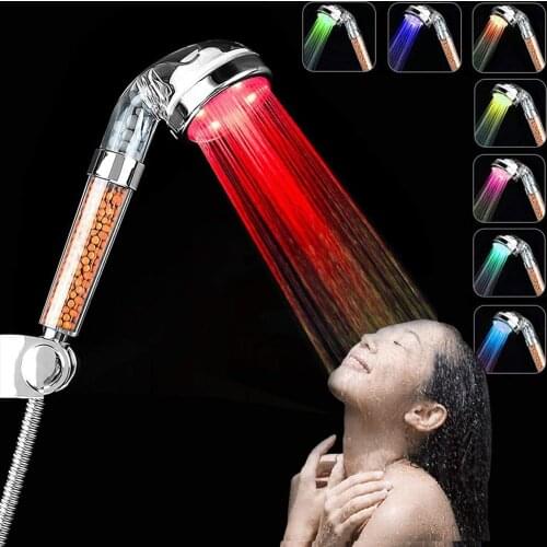 Hot 3/7 Colors Led Shower Head High Pressure Water Saving Rain Sensor Mineral Hand Filter Shower Head Nozzle