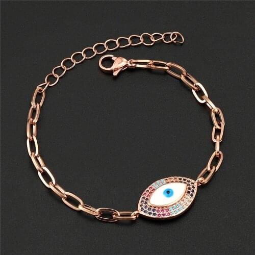 New Stainless Steel Hip Hop Chain Bracelet Ladies Adjustable High Quality Copper Cubic Zirconia Evil Eye Bracelets Jewelry Gift
