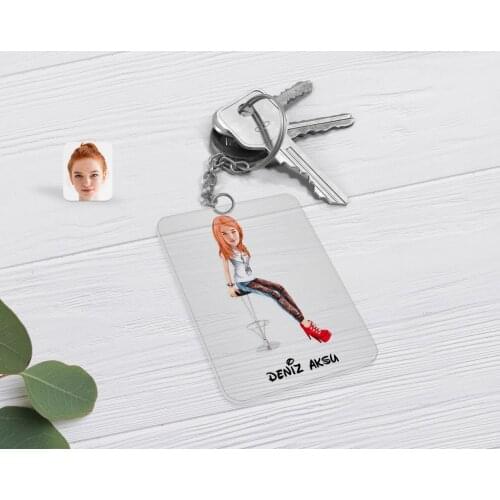 Personalized Women 'S Caricature Of Transparent Plexiglass Anahtarlık-39