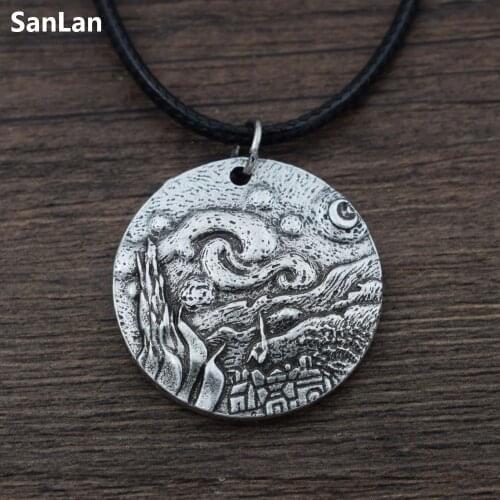SanLan Starry Night Pendant Van Gogh Moon Pendant Necklace Original