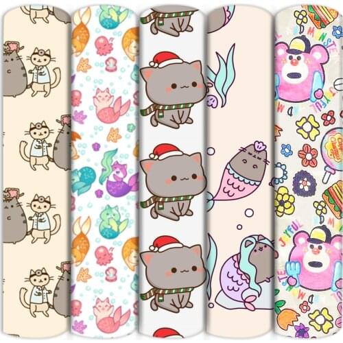 Polyester Cotton Cartoon Cat Print Fabric PatchworkTissue Sewing Quilting Fabrics Needlework Material DIY Handmade,1Yc18687