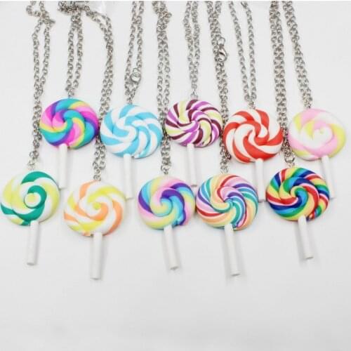 Drop Shipping Lollipop Polymer Clay Candy Clay Charms DIY Necklace Pendant For Children Women Men Jewelry Accessories