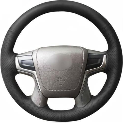 Hand-stitched Black Genuine Leather Car Steering Wheel Cover for Toyota Land Cruiser 2015-2020 Land Cruiser Prado 2017-2020