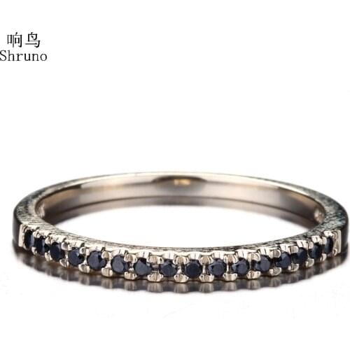 Shruno Solid 10K Yellow Gold Genuine 0.15ct Black Diamonds Engagement Wedding Ring Women Fine Jewelry Gift Black Diamond Ring