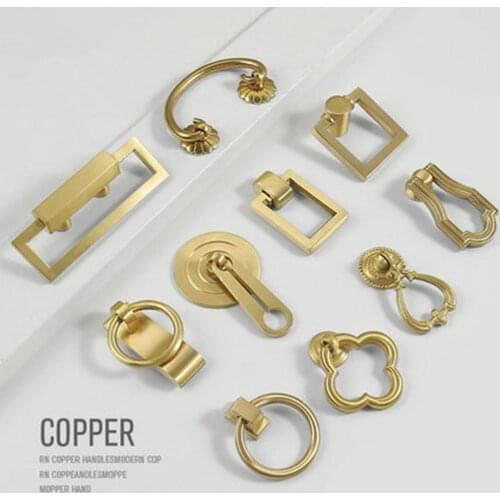 Nordic Drawer Pull Handle Antique Pure Copper Chinese Cabinet Door Handle Cabinet Cabinet Retro Hanging Ring Pull Door Knocker