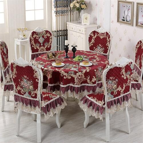 Proud Rose Chenille Table Cloth European Dining Table Cover Chair Cushion Cover Round Tablecloths