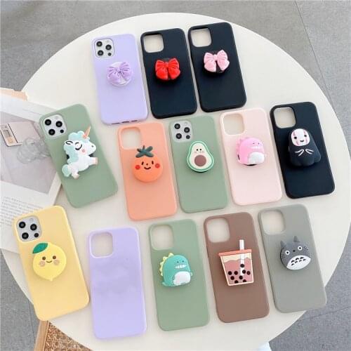 Super cute 3D Cartoon unicorn avocado Holder Stand Soft phone case for iphone 12 Pro Max 11 Pro Max X XS XR 6S 7 8 plus cover
