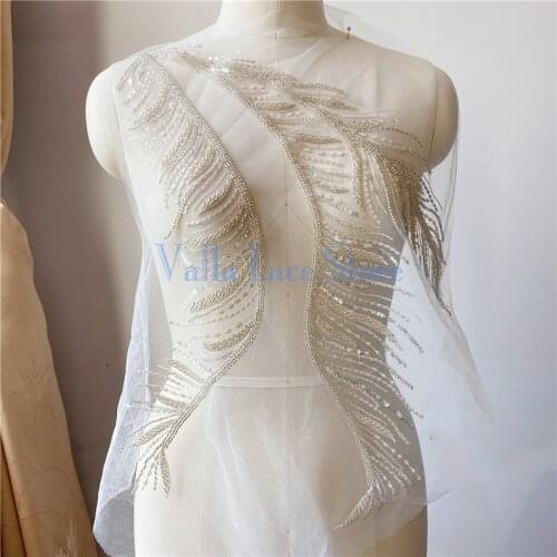 Heavy Handmade Glass Beads Tube Lace Patches DIY Wedding Dress Evening Dress Sewing Accessories V2776