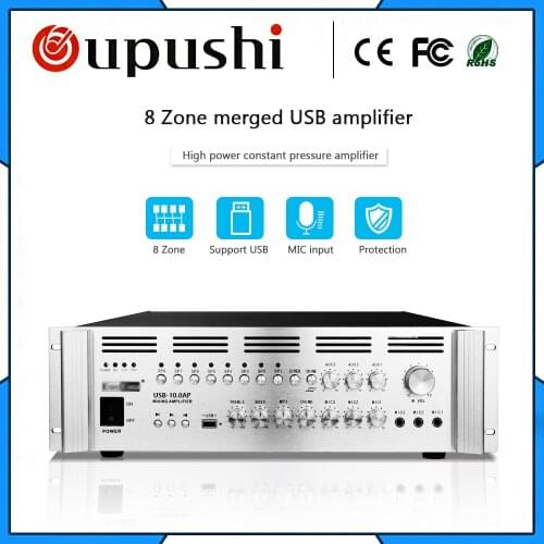 USB-10.0AP 8 zone 1000w public address tuner amplifier with usbt to ceiling speaker oupushi