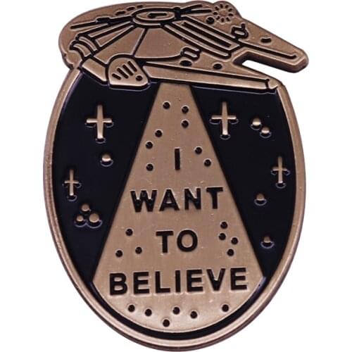 I want to believe aliens UFO Badge Outerspace Enamel Pin Galaxy Night Sky Jewelry