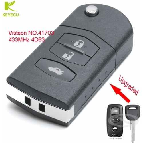 KEYECU Replacement Upgraded Flip Remote Car Key Fob 3 Button 433MHz 4D63 for Mazda MX5 MK2.5 2000-2005 Visteon Model NO.41703