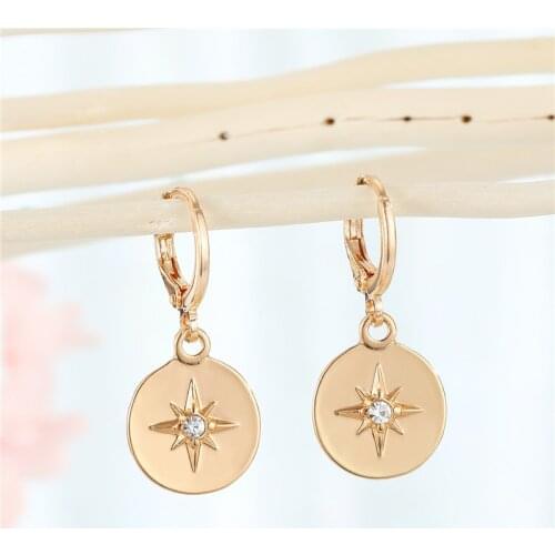 1Pair European Vintage Zircon Star Round Hoop Earrings For Women Simple Punk Carving Meteor Circle Stud Earrings Jewelry E250