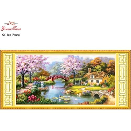 Golden Panno,Needlework,DIY landscape cross stitch, European oil painting Garden cabin,Sets For Embroidery kit ,Wall 11