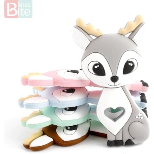 Bite Bites 1PC Sika Deer Silicone Teether Cartoon Animal DIY Pacifier Clip Chain BPA Free Food Grade Silicone Elk Baby Teether