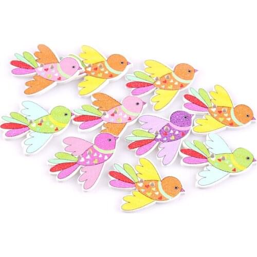 27x35mm Random Mixed 25pcs Lovely Bird Wooden Buttons DIY Crafts Scrapbooking For Clothing Sewing 2 Holes Children Button M1682