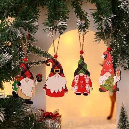 3/5pcs Christmas Santa Claus Wooden Pendant Tree Ornaments Christmas Decoration Accessories for Home New Year Kids Toys Gift