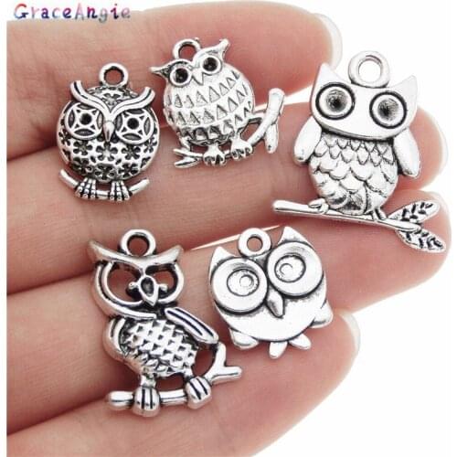 50Pcs Mix Style Bronze Jewelry Color Owl Charms Bronze Craft Accessories Earrings Bracelet Metal Owl Charms Alloy Owl C