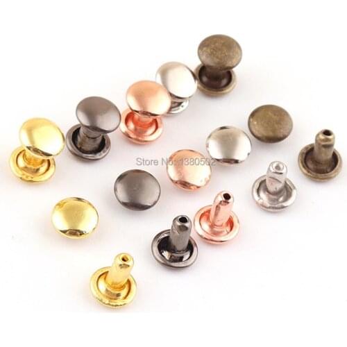 500sets 6*7mm Metal rose gold/gold/gunmetal/bronze/silver color double cap Rivet Spike Stud Rivets for Belt Bag Clothes
