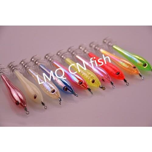 9CM /6g 5pcs/lot Artificial Wood Shrimp Squid Jigs Jigging Squid Hook Trout Lure Fishing Tackle Squid Lure